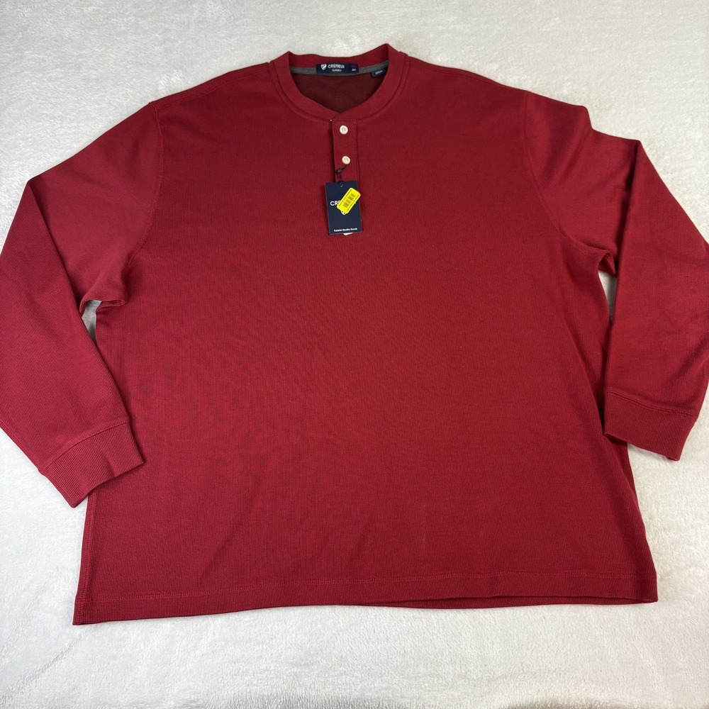 Cremieux Pullover Mens 2XL Red Long Sleeve Knit Crew Henley 100% Cotton